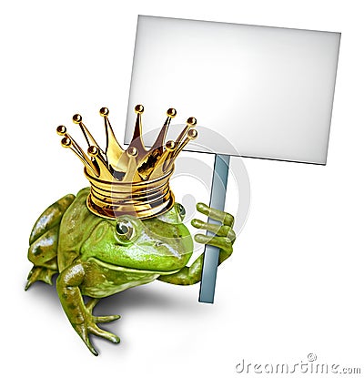 Frog Prince Holding a Blank Sign Stock Photo
