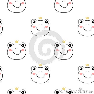 Frog princess doodle style. Hand drawn seamless pattern with cute cartoon frog with crown. Vector illustration Vector Illustration