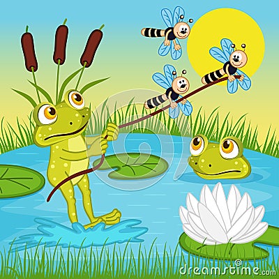 Frog ride on the lake Vector Illustration