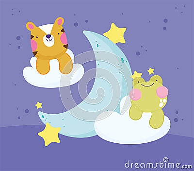 frog tiger moon cartoon Vector Illustration