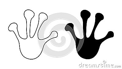 Frog or toad paw footprint. Silhouette, contour. Icon. Black vector isolated on white. Paw print of amphibian, frog Vector Illustration