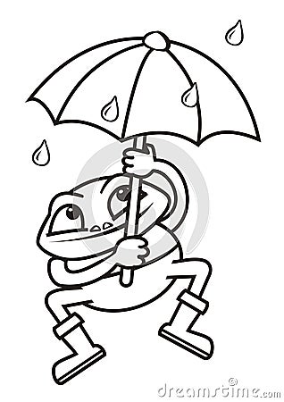 Frog and umbrella, coloring Vector Illustration
