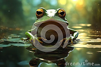 a frog in the water in a swamp. Stock Photo