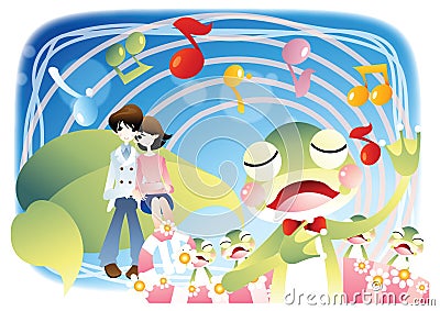 frogs singing in front of couple. Vector illustration decorative design Vector Illustration
