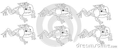 Frogs only two are identical, colouring book page Stock Photo