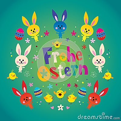 Frohe Ostern Happy Easter in German Vector Illustration