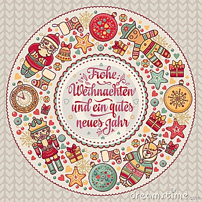 Frohe Weihnachten. Neues Jahr. Congratulations in German language. Happy Christmas in Deutschland. Stock Photo