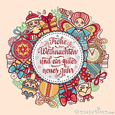 Frohe Weihnachten. Neues Jahr. Congratulations in German language. Happy Christmas in Deutschland. Stock Photo