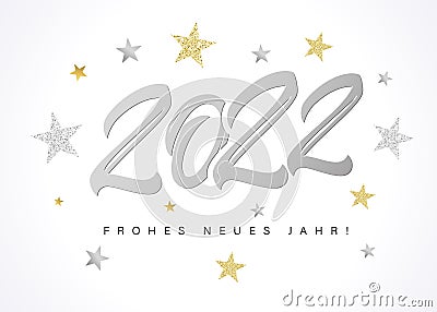 Frohes Neues Jahr 2022 silver logo text design and stars Vector Illustration