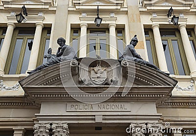 front antique facade of colombian police museum at bogota Editorial Stock Photo