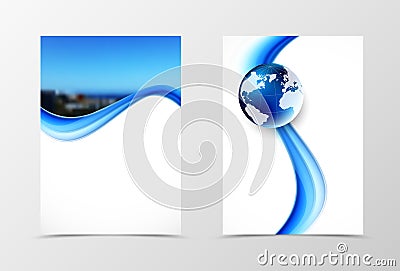 Front and back dynamic wave flyer template design Vector Illustration