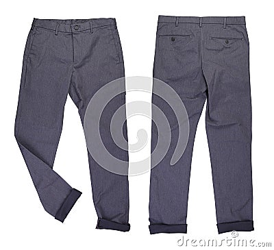 Front and back gray casual chinos pants folded leg Stock Photo