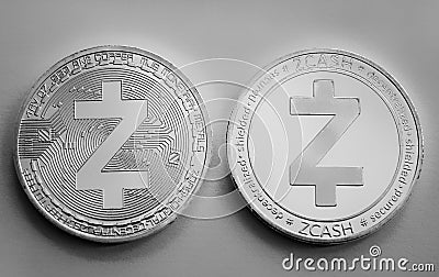 Front and back side coin zcash on gray background Stock Photo