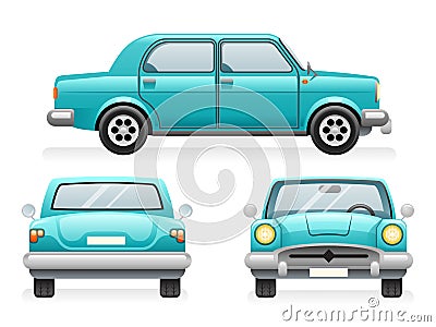 Front Back Side Point View Retro Car Icons Set Design Transport Clipart Symbols Vector Illustration Vector Illustration