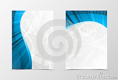 Front and back technologic wave flyer template design Vector Illustration