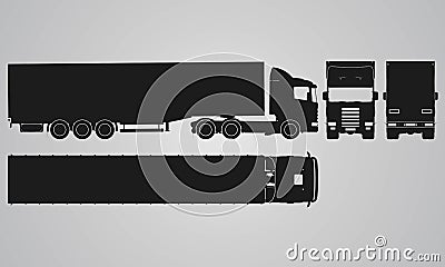 Front, back, top and side truck with load trailer projection Vector Illustration