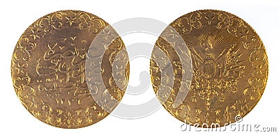 Front and back view of ancient ottoman coin Turkey Stock Photo