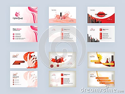 Business Card or Visiting Card Set for Women Beauty, Nail Artist, Makeup Artist Stock Photo