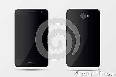 Front and back view realistic black isolated smartphone Vector Illustration