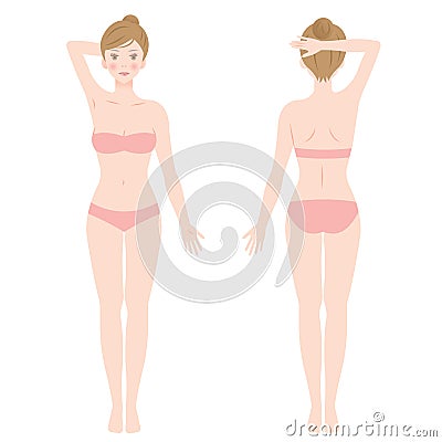 Front and back view of standing female body Vector Illustration