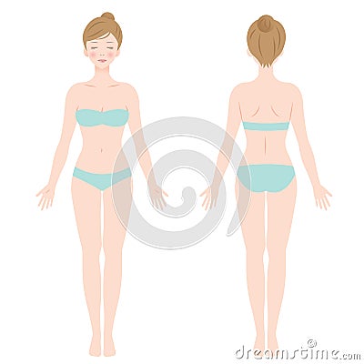 Front and back view of standing female in underwear Vector Illustration