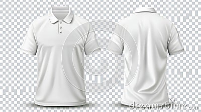 The front and back of a white polo shirt for men. Modern realistic mock up of a t-shirt for men with a collar and short Stock Photo