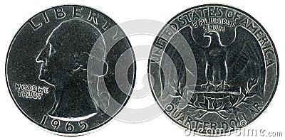 Front and backside of a historic American silver coin from 1965 Stock Photo