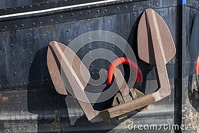 Front of barge with anchor Stock Photo