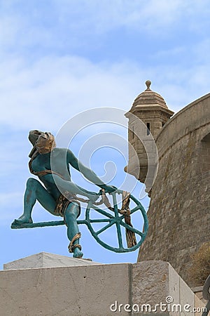 Statue of Ulysses and ancient fortress walls of Monaco Stock Photo