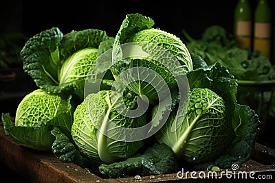 Front Cabbage View Fresh Cabbage on the dark table Healthy Mature Sala Stock Photo