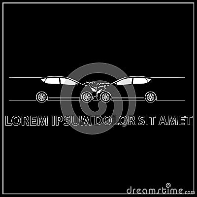Front car crash and accident by white stripe Vector Illustration