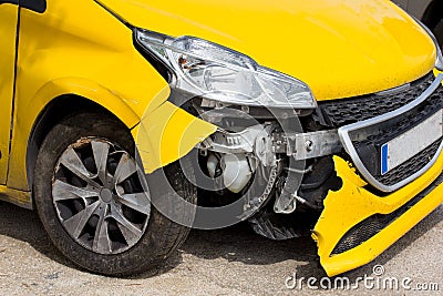 Front Car Damage After Accident Stock Photo