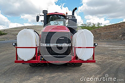 Front of a Case IH Steiger JTI 620 Quadtrac tractor in a parking lot near Wilcox, Washington, USA Editorial Stock Photo