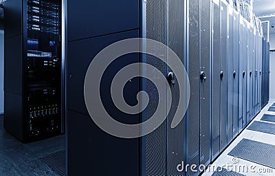 Front communication equipment with the innards in a series of data center Stock Photo