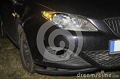 Front damage after accident with an animal Stock Photo