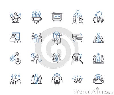 Front desk line icons collection. Receptionist, Welcome, Greeting, Check-in, Check-out, Lobby, Concierge vector and Vector Illustration