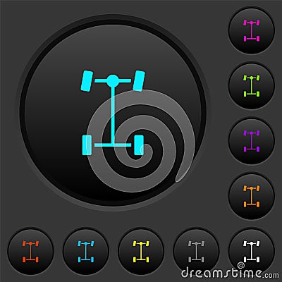 Front differential dark push buttons with color icons Vector Illustration