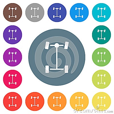 Front differential flat white icons on round color backgrounds Vector Illustration