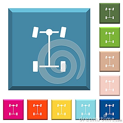 Front differential white icons on edged square buttons Vector Illustration