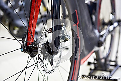 Front disc brake racing bicycle Stock Photo