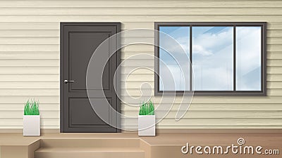 Front door, house entrance, modern home facade Vector Illustration