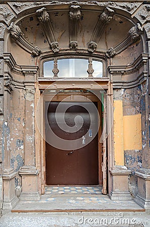 Front door in old building on Bolshoy Kazachiy pereulok, St. Petersburg, Russia Stock Photo