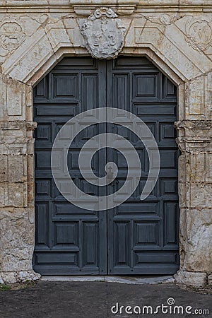 Front Door to Old Spanish Mission Stock Photo