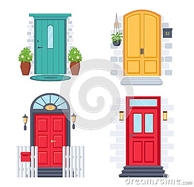 Front doors design, exterior facade of house Vector Illustration