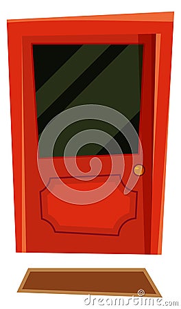 Front doorstep cartoon icon. Red facade door Vector Illustration