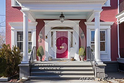 front doorstep of a georgian residence with columns Stock Photo