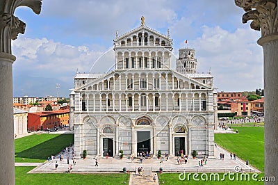 Front of the Duomo in the Piazza Dei Miracoli, Italy, Pisa Editorial Stock Photo