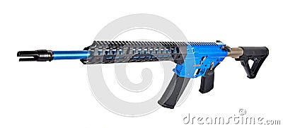 Front end of AR15 rifle anodized blue paint Stock Photo