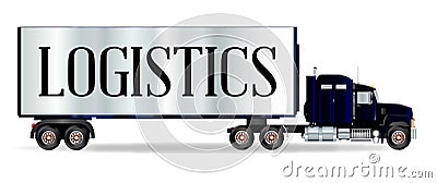 Truck Tractor Unit And Trailer With Logistics Inscription Vector Illustration