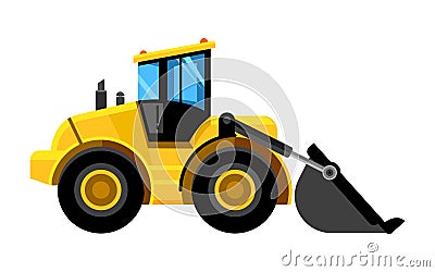 Front end loader. Bulldozer construct machines yellow digger work vehicles vector car Vector Illustration